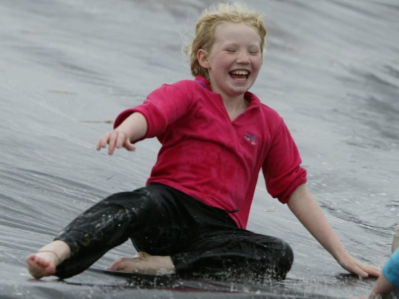 Patricia O'Callaghan enjoying the waterslide. (0306JB83)