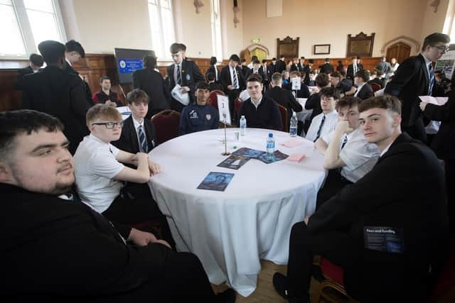 Year 13 students from St. Columb's College taking part in the round table careers event on Friday.