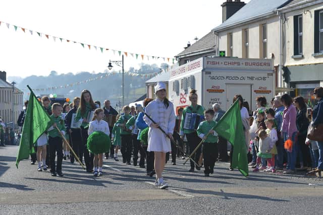 One of the marching bands at St Patrick’s Day carnival parade in Moville. DER1116GS055