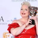 LONDON, ENGLAND - MAY 14: Siobhán McSweeney poses in the winners room with the Female Performance in a Comedy Programme Award for 'Derry Girls' at the 2023 BAFTA Television Awards with P&O Cruises, held at the Royal Festival Hall on May 14, 2023 in London, England. (Photo by Joe Maher/Getty Images)