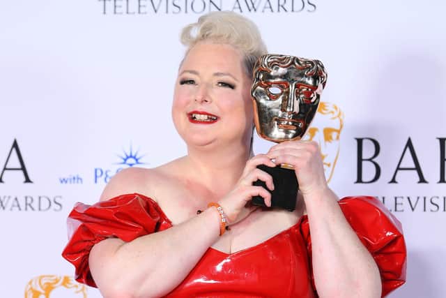 LONDON, ENGLAND - MAY 14: Siobhán McSweeney poses in the winners room with the Female Performance in a Comedy Programme Award for 'Derry Girls' at the 2023 BAFTA Television Awards with P&O Cruises, held at the Royal Festival Hall on May 14, 2023 in London, England. (Photo by Joe Maher/Getty Images)