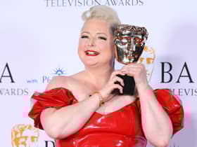 LONDON, ENGLAND - MAY 14: Siobhán McSweeney poses in the winners room with the Female Performance in a Comedy Programme Award for 'Derry Girls' at the 2023 BAFTA Television Awards with P&O Cruises, held at the Royal Festival Hall on May 14, 2023 in London, England. (Photo by Joe Maher/Getty Images)