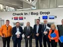 Sinn Féin Foyle MLA Padraig Delargy (left) with party colleagues during a visit to City of Derry Airport where they met with Steve Frazer, City of Derry Airport managing director, fourth from left.