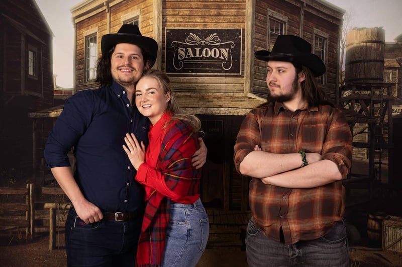 Luke de Belder and Caitlyn Kelly as Curly and Laurey with Matthew Irwin as Jud Fry in LMS' production of Oklahoma.