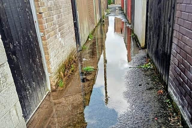 The flooded laneway at Lisfannon Park.