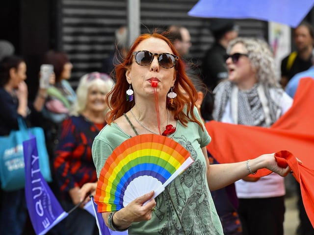 Reveller at the 2025 Foyle Pride Parade. Photo: George Sweeney