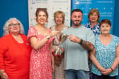 Emmett Gallagher is presented with the Gerard Finnegan Memorial Cup by Dervla and Maire Finnegan. Also pictured is: Violet Toland, Quality Enhancement Curriculum Lead for Higher Education at NWRC, Dr. Catherine O'Mullan, Director of Curriculum and Academic Standards at NWRC, and Roisin Gallagher, Emmett's mum. (Photo: NWRC)
