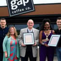 Colr. Terry  Crossan , Leas Cathaoirleach Inishowen Municipal District, and Colr. Lilian Seenoi-Barr , Mayor of Derry City and Strabane, publicly endorse the  North-West Anti-Racism Charter at The Gap Coffee Company, Bridgend, on Friday. Included in the photo are, from left, Conor Sharkey, NW Migrants Forum, Maeve McLaughlin, director, Bloody Sunday Trust, and Niall Cusack, proprietor of The Gap Coffee Company.  Photo: George Sweeney