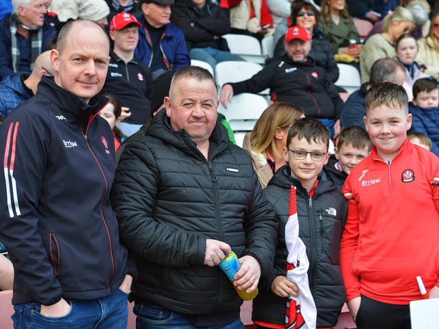 Fans in Celtic Park on Sunday afternoon for Derry's National football League game against Mayo. Photo: George Sweeney