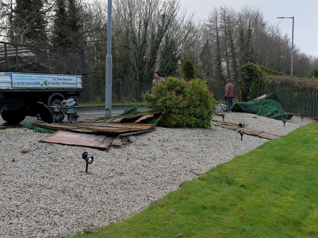 Clean up at Paddock Lane, Ballyarnett, after Storm Isha. Photo: George Sweeney