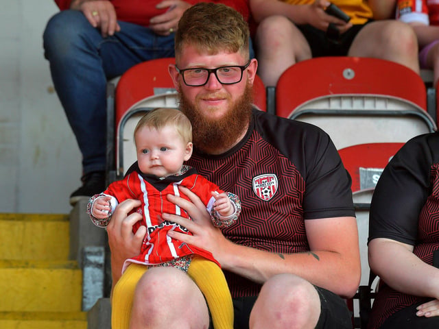 Fans in the Ryan McBride Brandywell Stadium for the Derry City versus Bohemian game on Friday evening. Photo: George Sweeney. DER2322GS – 129