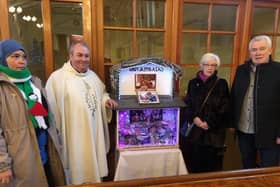 Pictured from left: Seamus Meenan, Miriam Killeney, Father Francis Bradley and Majida Alaskri.