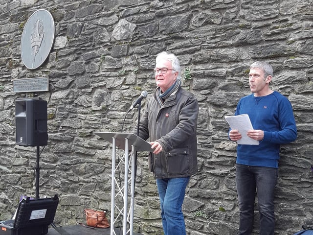 Darach MacDonald, of the National Union of Journalists, who expressed support for the education and health workers.