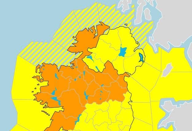 A Status Orange warning for snow/ice has been issued for Donegal by Met Eireann while the Met Office has issued a yellow warning for snow for Derry.