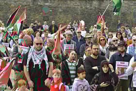 Supporters take part in a Freedom for Palestine march and rally, in Guildhall Square, on Saturday afternoon.  Photo: George Sweeney