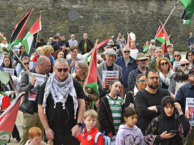 Supporters take part in a Freedom for Palestine march and rally, in Guildhall Square, on Saturday afternoon.  Photo: George Sweeney