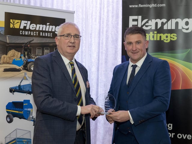 Newbuildings' Johnny Thompson receives his 'Outstanding Contribution to Cricket' award from NW Cricket Chairman Brian Dougherty
