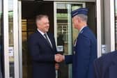 Minister of State at the Department of Defence Thomas Byrne greets US three-star General Alexus G. Grynkewich, NATO Supreme Allied Commander Europe.