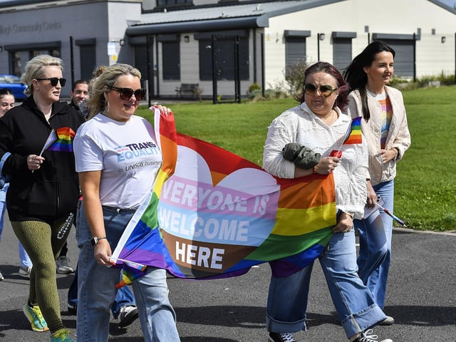 Colr Sandra Duffy was amongst the participants who took part in the Stride for Pride walk, in Galliagh on Saturday afternoon, celebrating unity, equality and inclusion. Photo: George Sweeney