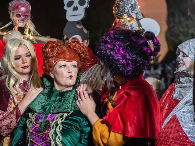 The Mayor Councillor Patricia Logue who with members of her family met with some of the Halloween Carnival Parade participants ahead of the event which the First Citizen led along the banks of the River Foyle. Picture Martin McKeown. 31.10.23