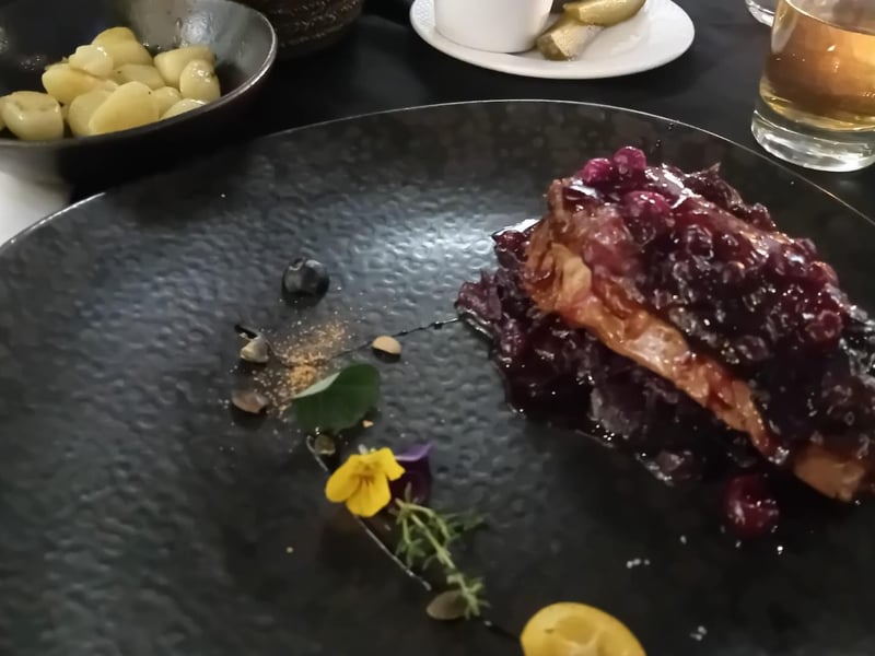 Traditional duck with red cabbage and cranberry sauce from Restauracja Kubicki on the Wartka.