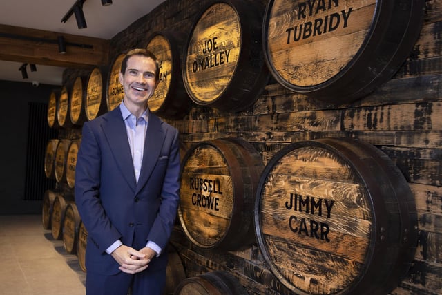 Comedian Jimmy Carr, one of a number of celebrity investors in the Muff Liquor company, visited the new Brand Home in the village of Muff in County Donegal on Saturday. Jimmy has invested in the company alongside other celebrities, including actor Russell Crowe and singers Ronan Keating and Nathan Carter. Next week Laura Bonner will travel to the United States to oversee the rollout of the brand across the US market .