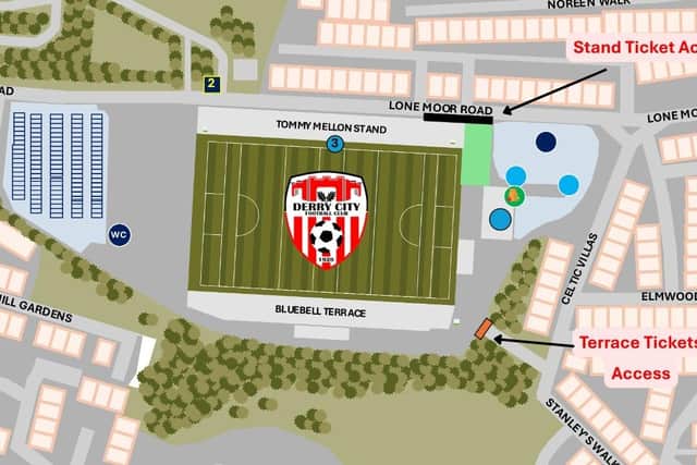 A graphic released by Derry City FC showing a map of the ground and entry points.
