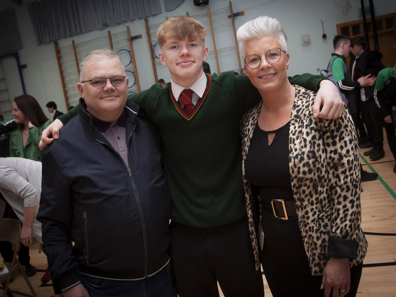 Eoin Canning pictured with his mum and dad Paddy and Colleen on Friday.