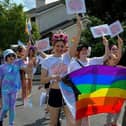 Participants who took part in the second annual Inishowen Pride Parade in Buncrana in 2023. Photo: George Sweeney. DER2322GS - 29