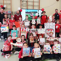 PHOTOS: Derry City visit Hollybush PS as build up to FAI Cup Final continues