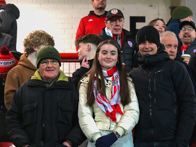 Derry City fans at the Brandywell on Friday evening. Photo: George Sweeney