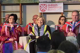 Secretary Hillary Clinton on a visit to St Mary's and Limavady High School.