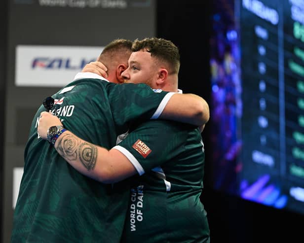 Daryl Gurney and Josh Rock celebrate the historic success in Germany. (Photo: Getty Images)