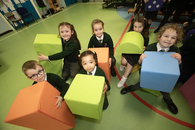 Primary 2 pupils pictured during last week's maths workshop at Greenhaw PS.