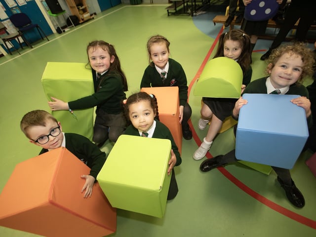 Primary 2 pupils pictured during last week's maths workshop at Greenhaw PS.