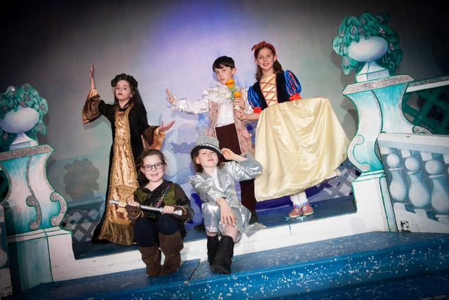 The Foyle School of Speech and Drama’s Tara Breslin Deane, Ben Langan, Saoirse Doherty, Eabha Gormley and Ellen Hribar performing the Snow White Scene in Alas in Blunderland  at the Millennium Forum.