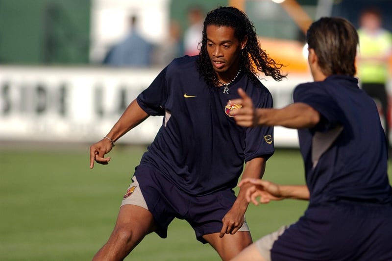 Ronaldinho warms up at the Brandywell.