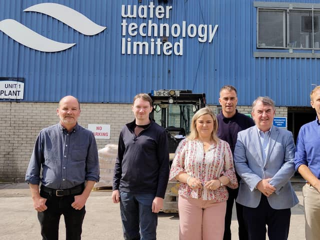 Image caption: (L-R) Brian Scannell, Financial Controller at Water Technology Limited pictured with NWRC XR Hub Manager Jim Murray, InterTradeIreland Innovation Boost Graduate, Sarah Casey, Water Technology Limited, CEO Eoin Riordan, InterTradeIreland Innovation Boost Advisor, Joe Kelleher and Water Technology Limited Head of Sales, Diarmaid Ryan at the final PMG meeting.