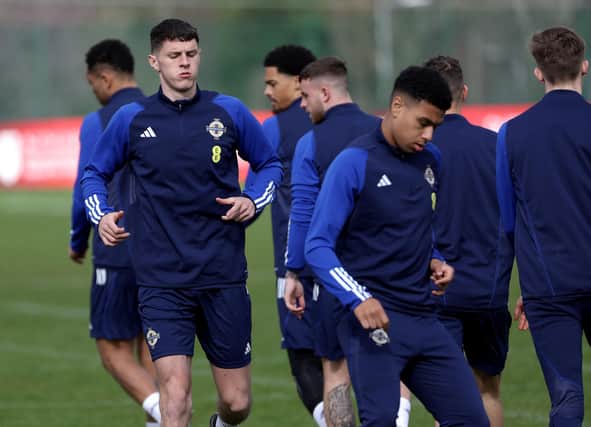 Eoin Toal training alongside Shea Charles and the rest of the Northern Ireland squad. Picture by William Cherry