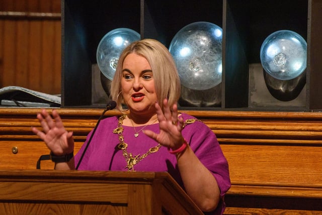 The Mayor Councillor Sandra Duffy hosted an evening to mark International Womens Day in the Guildhall which included a performance by Colmcille Ladies Choir, an address by Mary Keogh aMartin McKeownnd a comical speech by Charmaine O’Donnell compered by Jeananne Craig. Picture Martin McKeown. 08.03.2