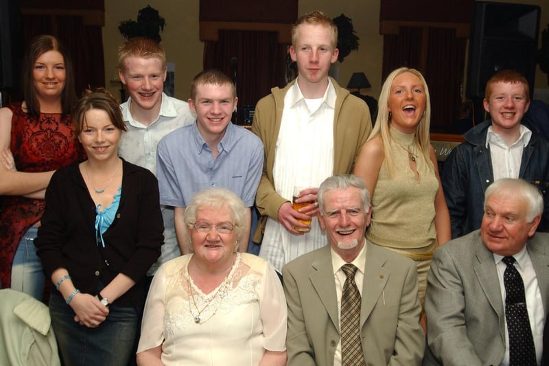 Thelma and Edmund Harkin who celebrated their 50th wedding anniversary In Argyle are joined by their grandchildren. Included are,  Owen O Grady, George Campbell, Patrick O Grady, Jennifer Campbell, Paul O Neil, Laura Harkin and Sabrina Doherty. 