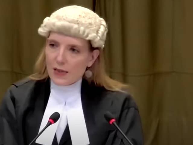 Blinne Ní Ghrálaigh KC speaking at the International Court of Justice hearing.