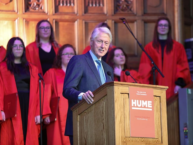 Bill Clinton delivering his key note address in the Guildhall.