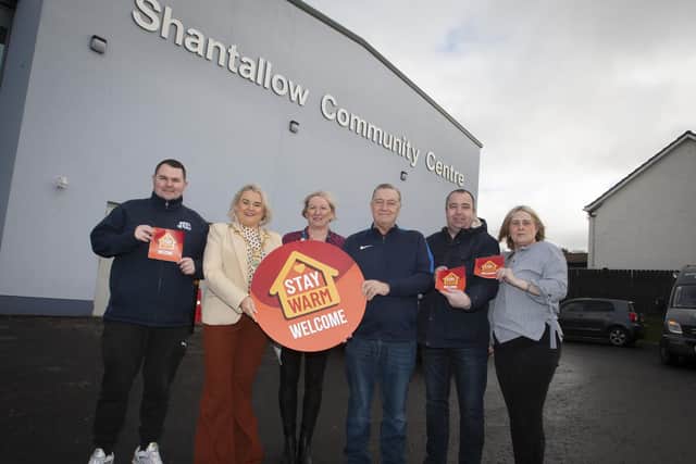 WARM HUB SCHEME LAUNCH. . . . . .The Mayor of Derry City and Strabane District Council, Sandra Duffy pictured at Shantallow Community Centre on Wednesday morning to launch the Council’s New Warm Hub Service. Included from left are Gary Cooley, SCC, Joanne Boyle, Community Development Officer, DCSDC, Cathal McCauley, Manager, Shantallow Community Centre, Councillor Brian Tierney and Wendy McCourt, SCC. 
