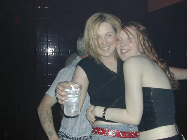 Ladies all smiles for the camera...Mary McLaughlin and Maria McGavigan in the Zone niteclub in Buncrana.