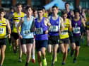 Foyle Valley’s Matthew McLaughlin (270) and Johnny Canning (35) running in the Derry Cross Country Open 6k event at Thornhill College. Photo: George Sweeney. DER2301GS – 26