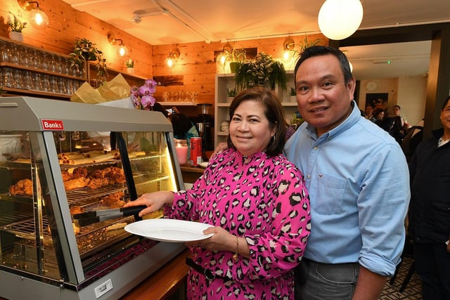 Proprietors Ralyn and Joseph Petingco pictured at the opening of Derry’s first Filipino restaurant, called Bahay Kusina, in the Craft Village, on Saturday afternoon. Photo: George Sweeney