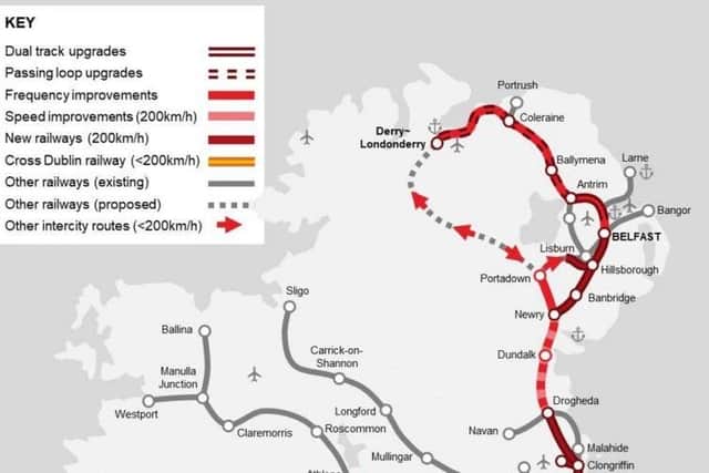A map of the proposed rail upgrades under the All-Island Strategic Rail Review.