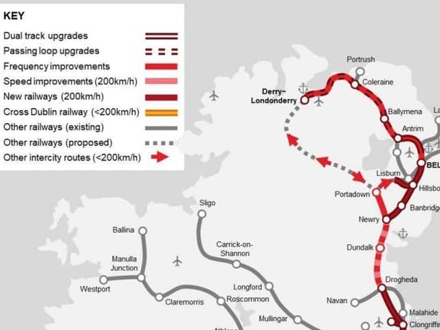 A map of the proposed rail upgrades under the All-Island Strategic Rail Review.