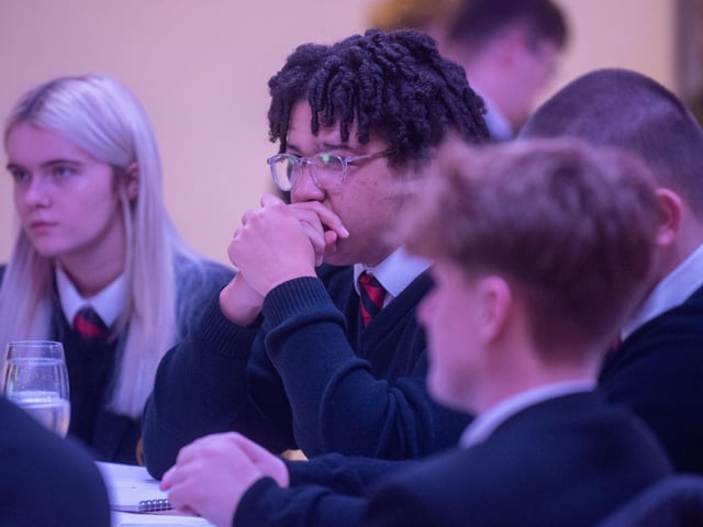 Students at Derry City and Strabane District Council’s Good Relations Team Let’s Talk event. Picture Martin McKeown. 24.11.23